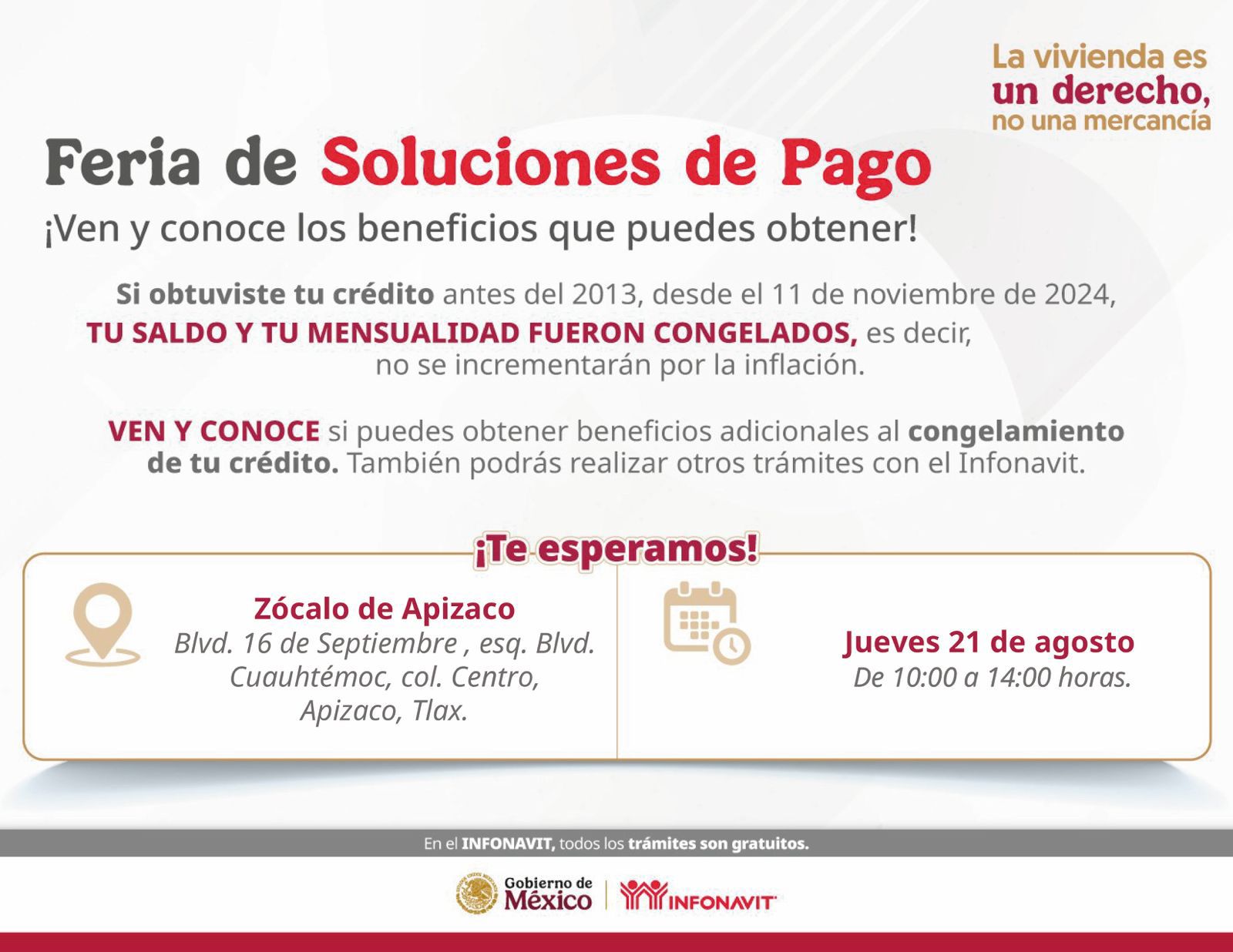 Apizaco invita a participar en la Feria de Atención del Infonavit